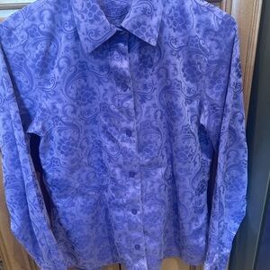 Foxcroft Purple Paisley Blouse Size 4 Slim Fit No Iron